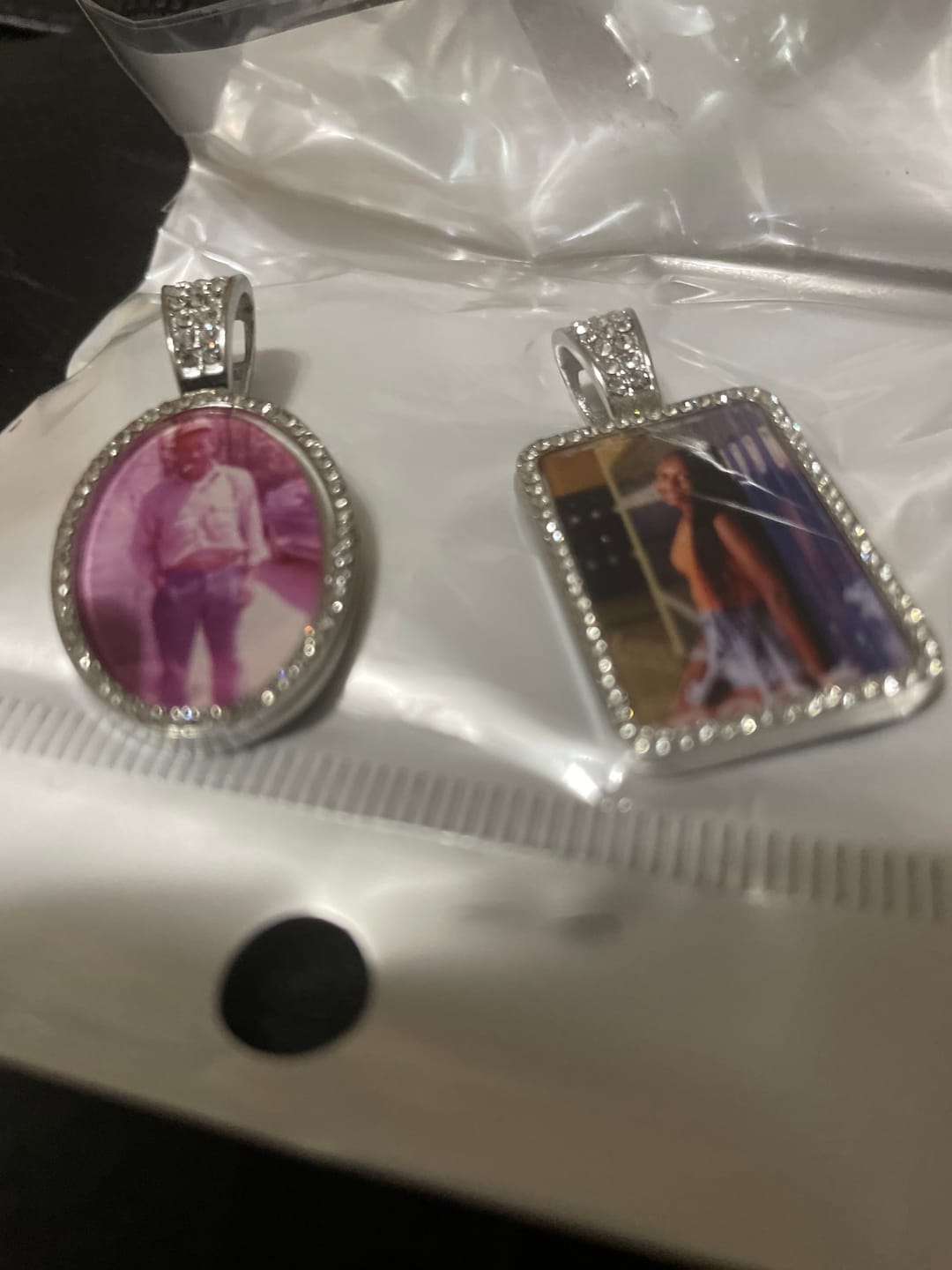 Customer photo review of Personalized Diamond Studded Colorful Photo Necklace