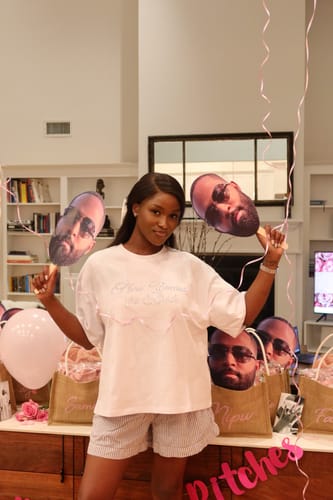 Customer photo review of HERE COMES THE BRIDE RHINESTONE CREW