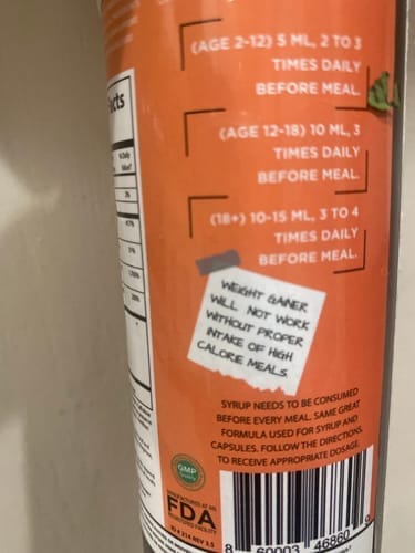 Customer photo review of Nutrigain Weight Gain Syrup