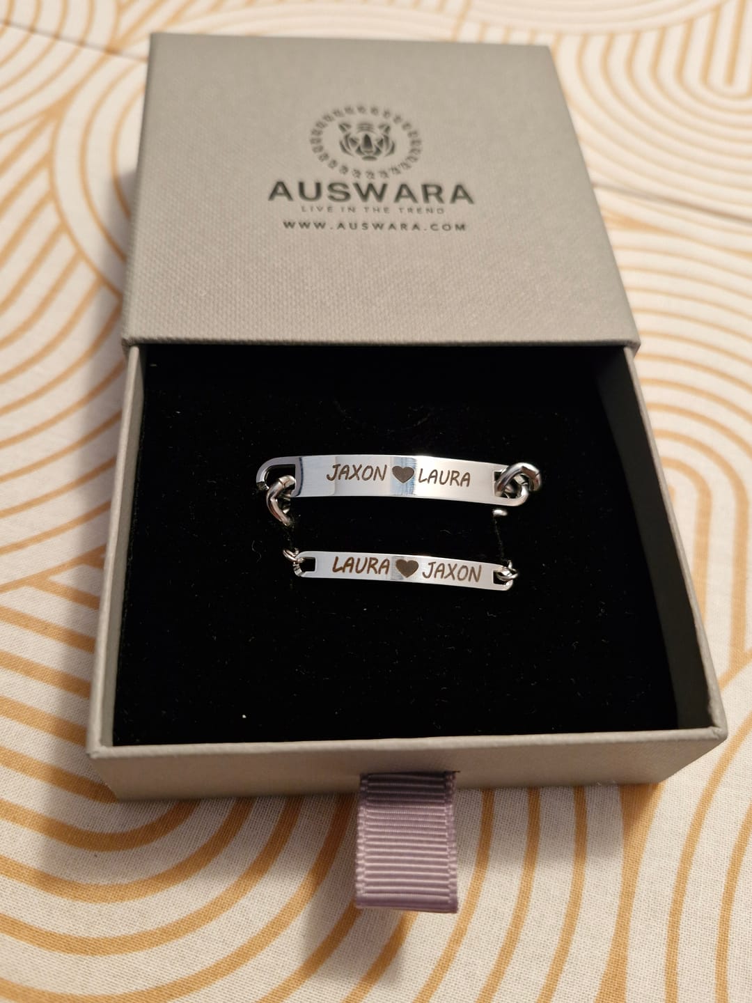 Customer photo review of Personalised Couples Link Chain Bracelets