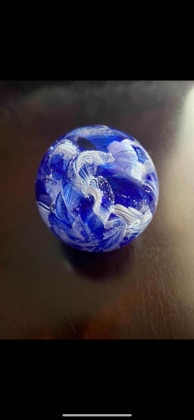 Customer photo review of Cotton Candy Orb with Infused Cremation Ashes