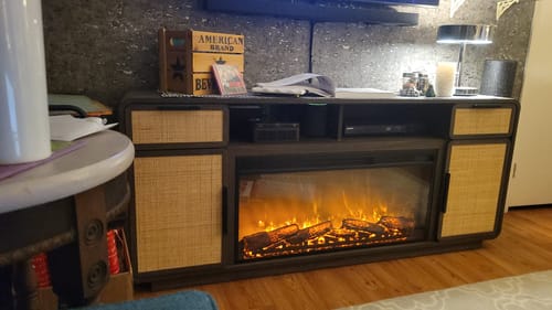 Customer photo review of Bower 68" Mid-Century Modern Rattan Door Fireplace TV Stand