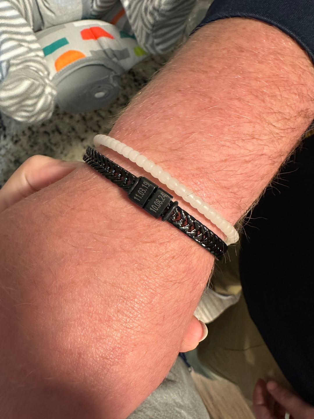 Customer photo review of Dan Bracelet - Dad Bracelet with kid's names - Black