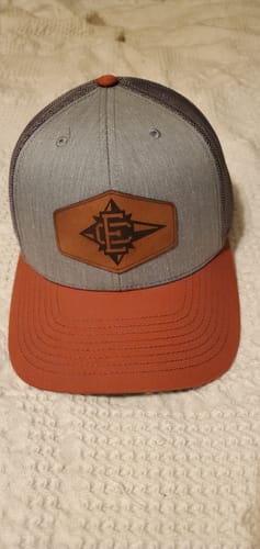 Customer photo review of Custom Leather Patch Trucker Hat - Richardson 112