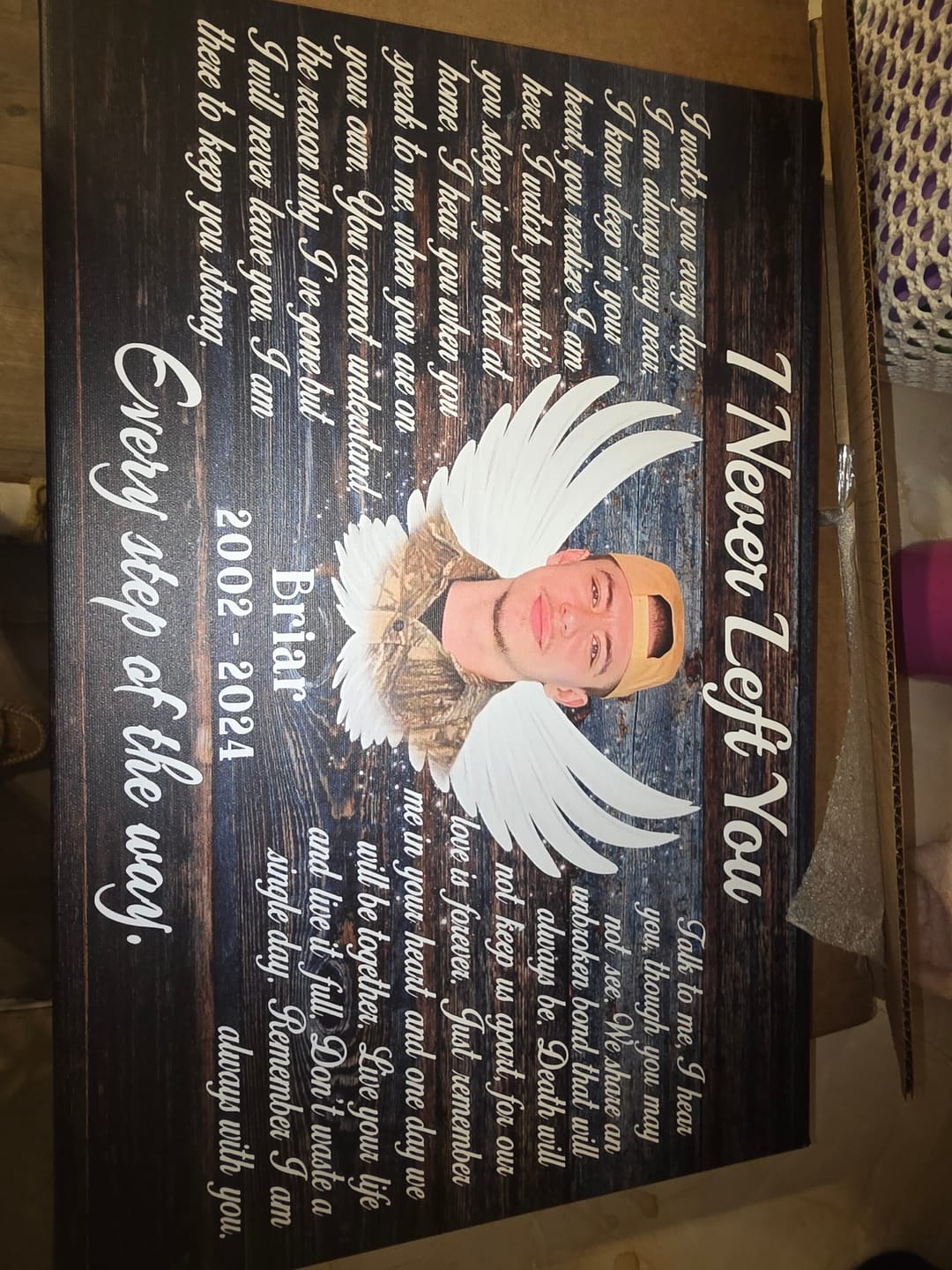 Customer photo review of Personalized Canvas Prints, Custom Photo, Memorial Gifts, Sympathy Gifts, Angel Wings I Never Left You Love Dem Canvas
