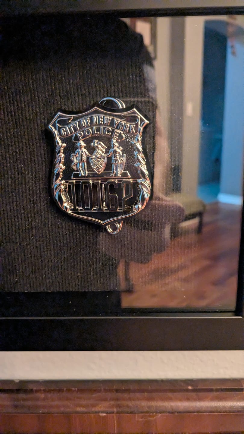 Customer photo review of NY New York Police Officer Badge Replica Movie Props *Customizable Badge Number*