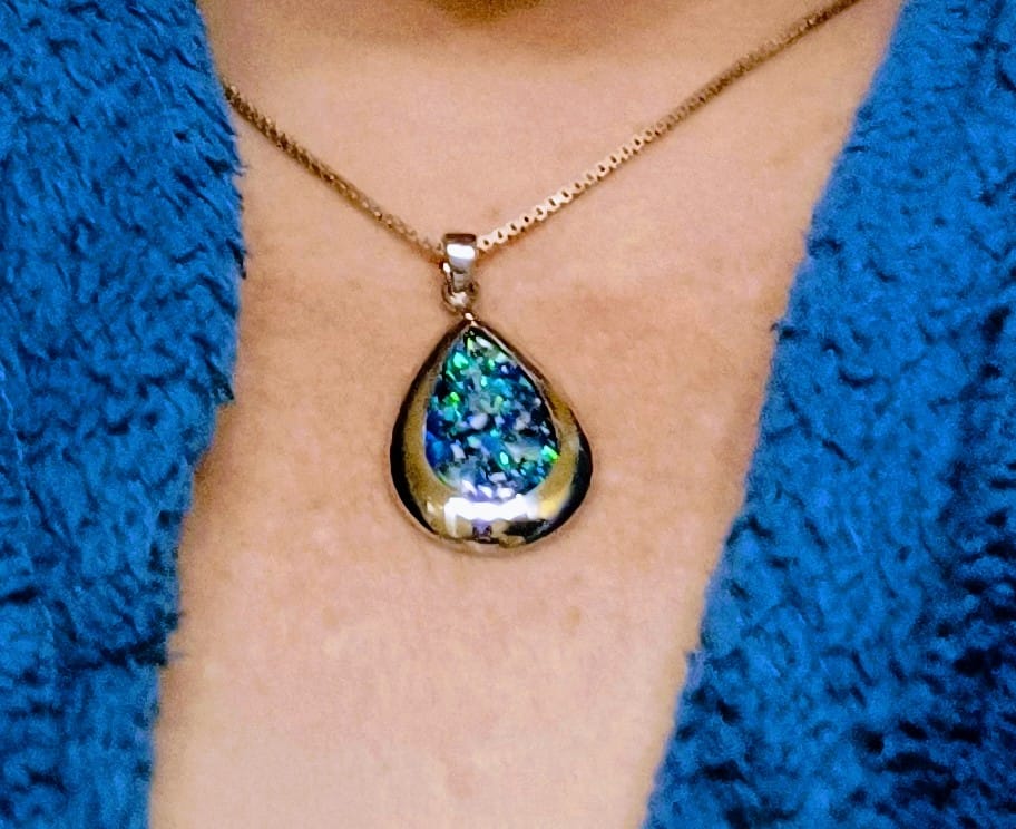 Customer photo review of Pear Drop Opal Cremation Pendant - Engravable