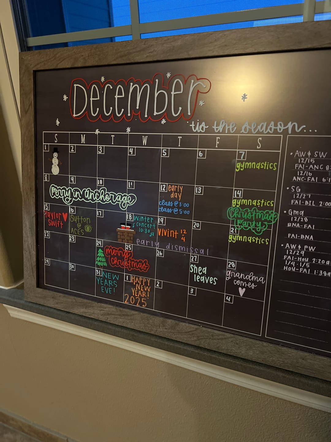 Customer photo review of Monthly Framed Chalkboard Calendar + 1 section | Horizontal Swanson