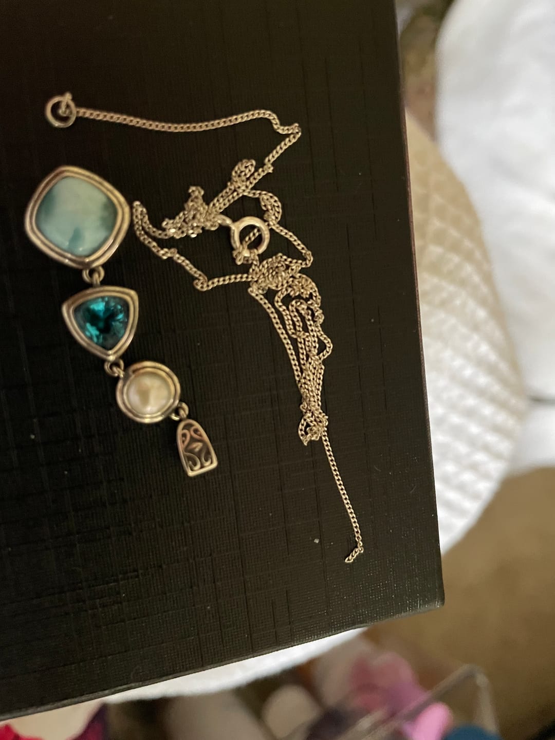 Customer photo review of Silver Larimar Necklace