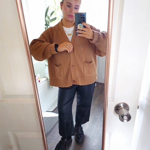 Customer photo review of The Staple Cardigan - Hazelnut
