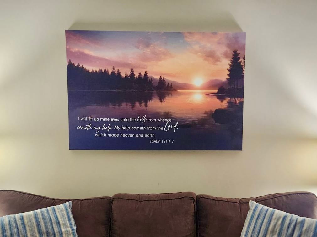 Customer photo review of Psalm 121:1-2 My Help Cometh From The Lord Wall Art Canvas