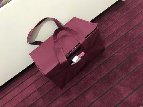 Customer photo review of Qoolish Maroon Diaper Baby Bag with Lid