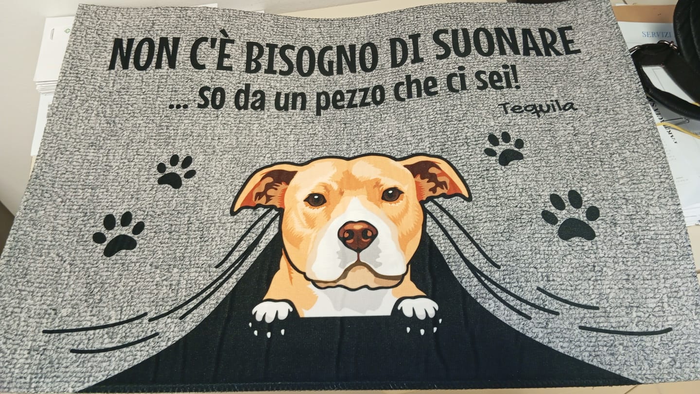 Customer photo review of Non c'è bisogno di suonare - Zerbino personalizzato