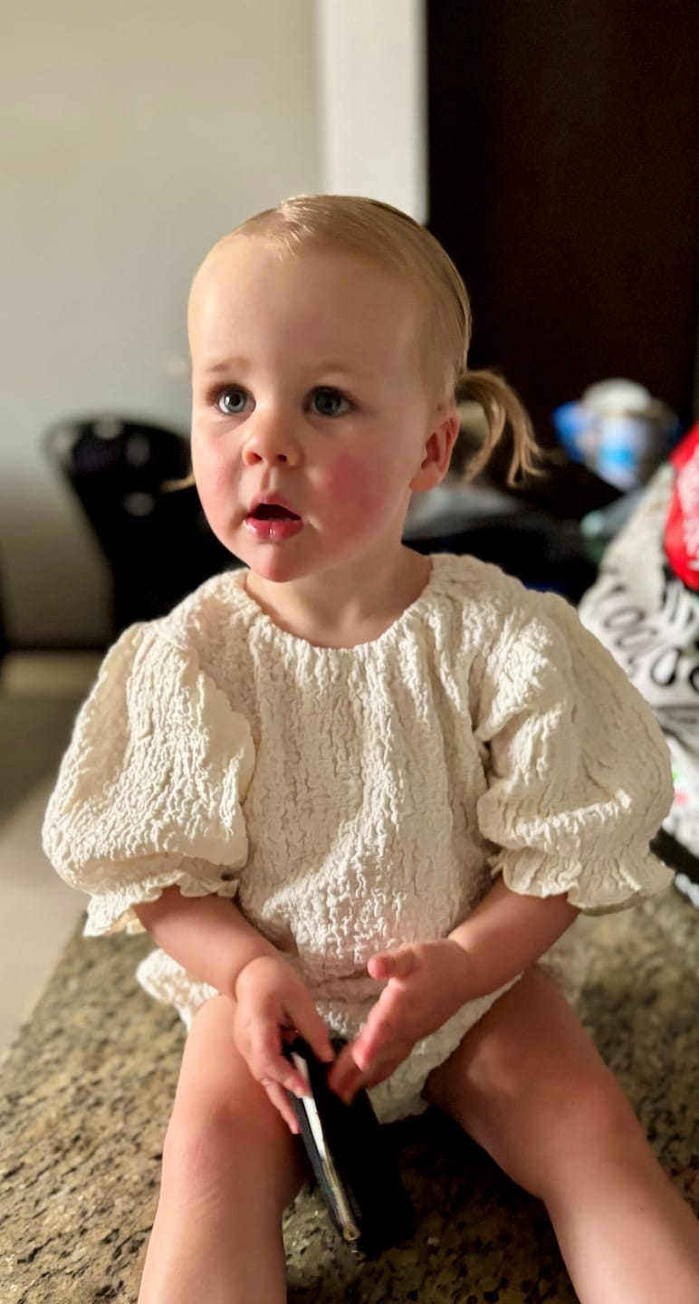 Customer photo review of Dreamy Puff Romper (Cream)