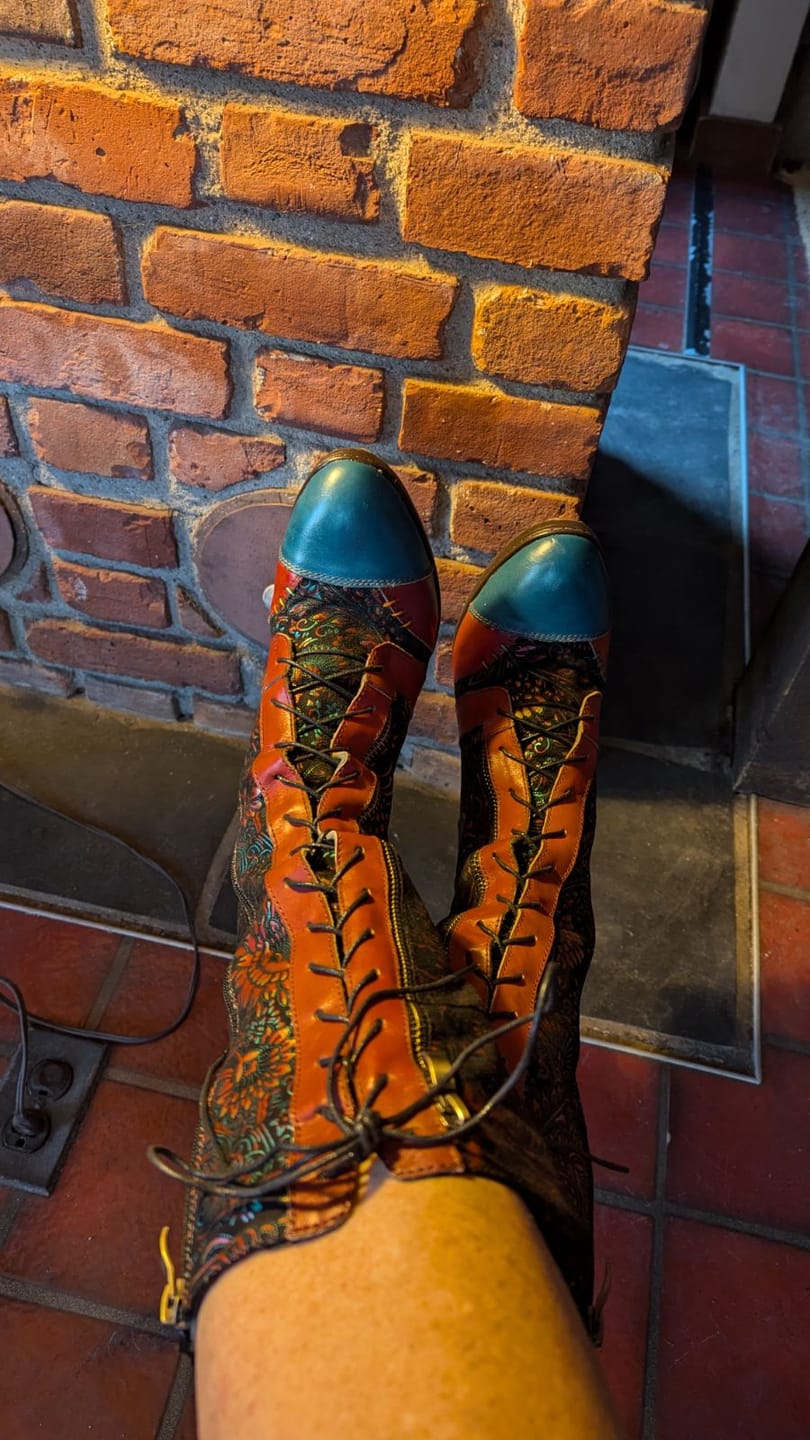 Customer photo review of Retro Handmade Leather Patchwork Boots