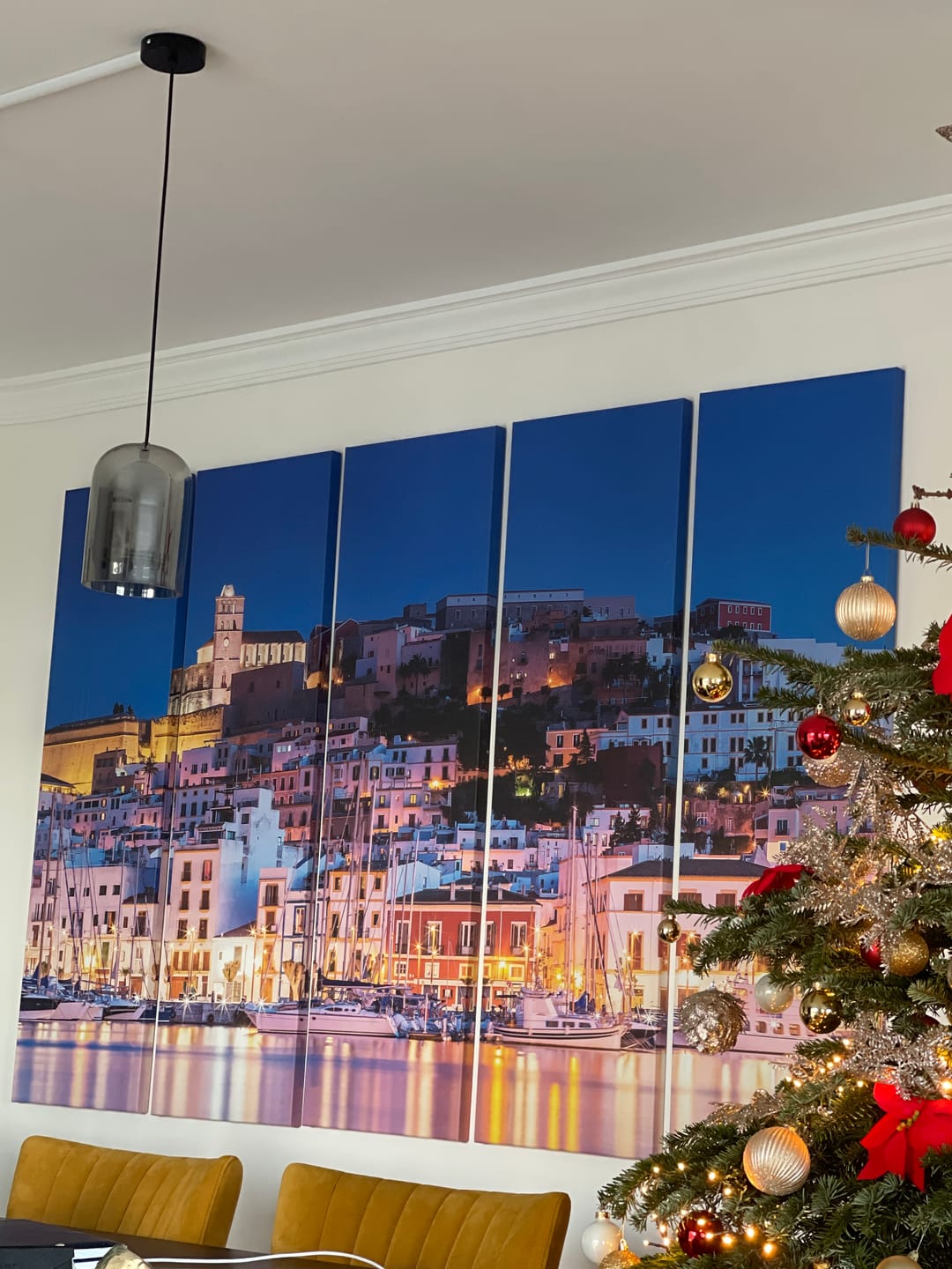 Customer photo review of Ibiza Dalt Vila downtown at night with light reflections in the water, Ibiza, Spain. №2732 Ready to Hang Canvas Print