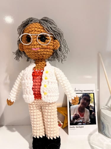 Customer photo review of Dolly® Personalized Crochet Doll with Photo Card