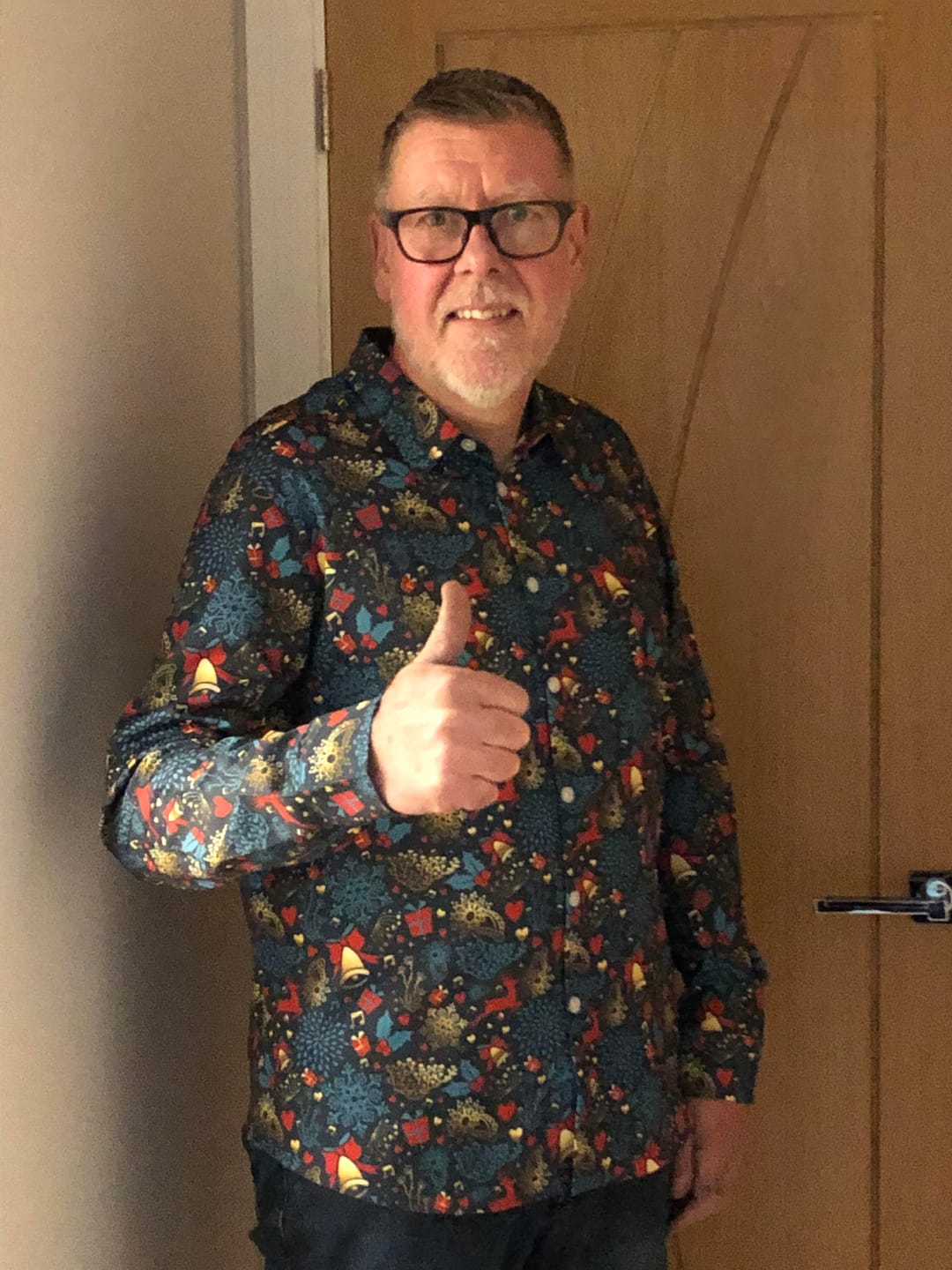 Customer photo review of Men's Christmas Reindeer Funny Xmas Themed Long Sleeve Shirt