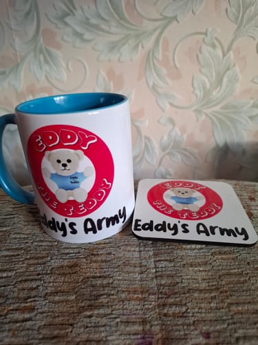 Customer photo review of Eddy’s Army Mug & Coaster