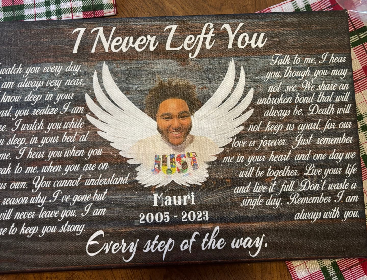 Customer photo review of Personalized Canvas Prints, Custom Photo, Memorial Gifts, Sympathy Gifts, Angel Wings I Never Left You Love Dem Canvas