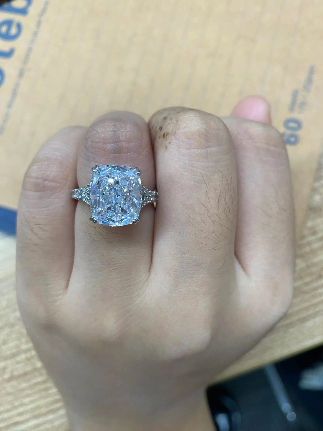 Customer photo review of Classic Sterling Silver Cushion Cut Engagement Ring