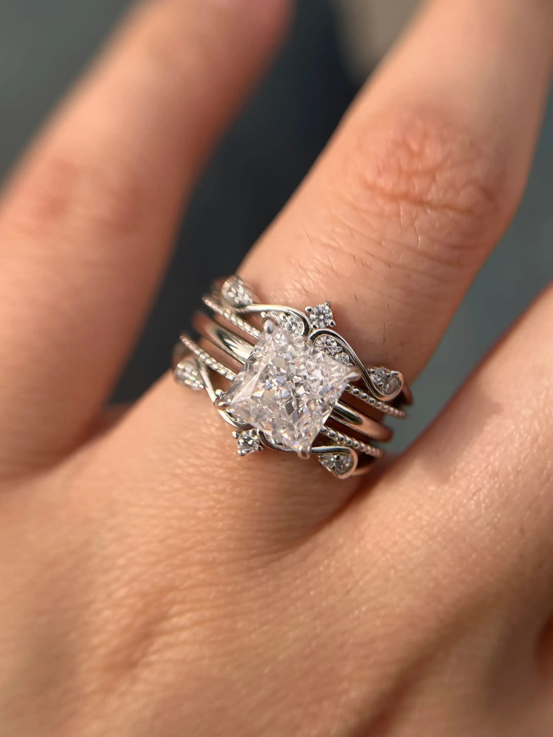 Customer photo review of Solarii Noble Crown Design Princess Cut Insert Wedding Ring Set