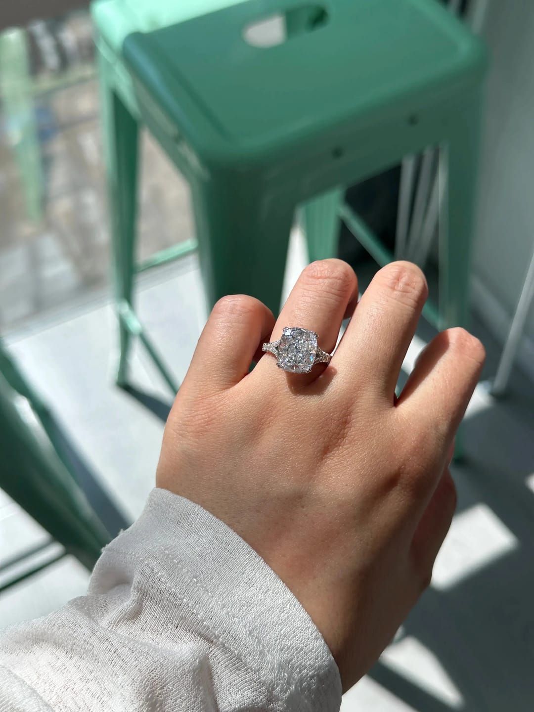 Customer photo review of Classic Sterling Silver Cushion Cut Engagement Ring
