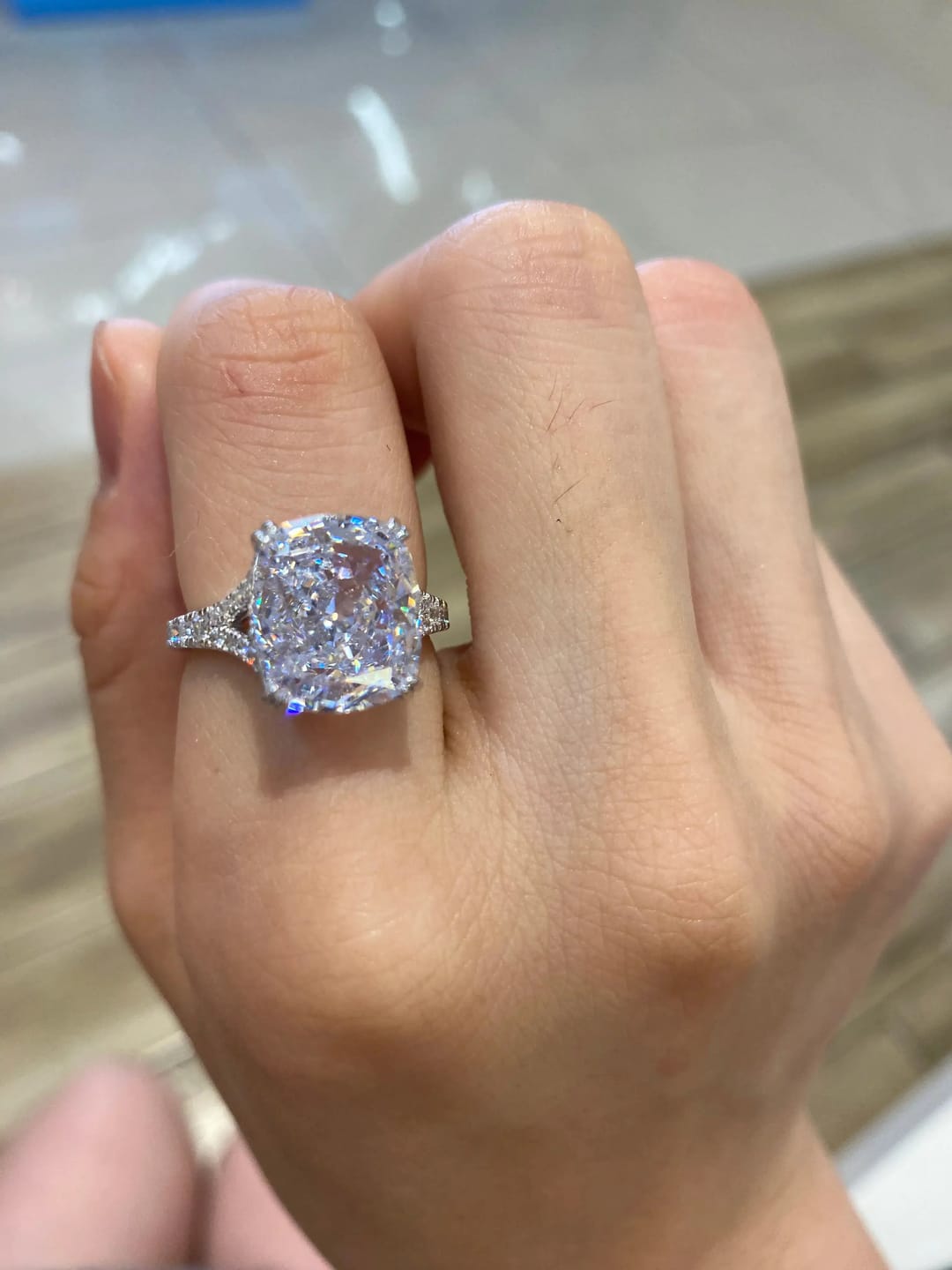 Customer photo review of Classic Sterling Silver Cushion Cut Engagement Ring