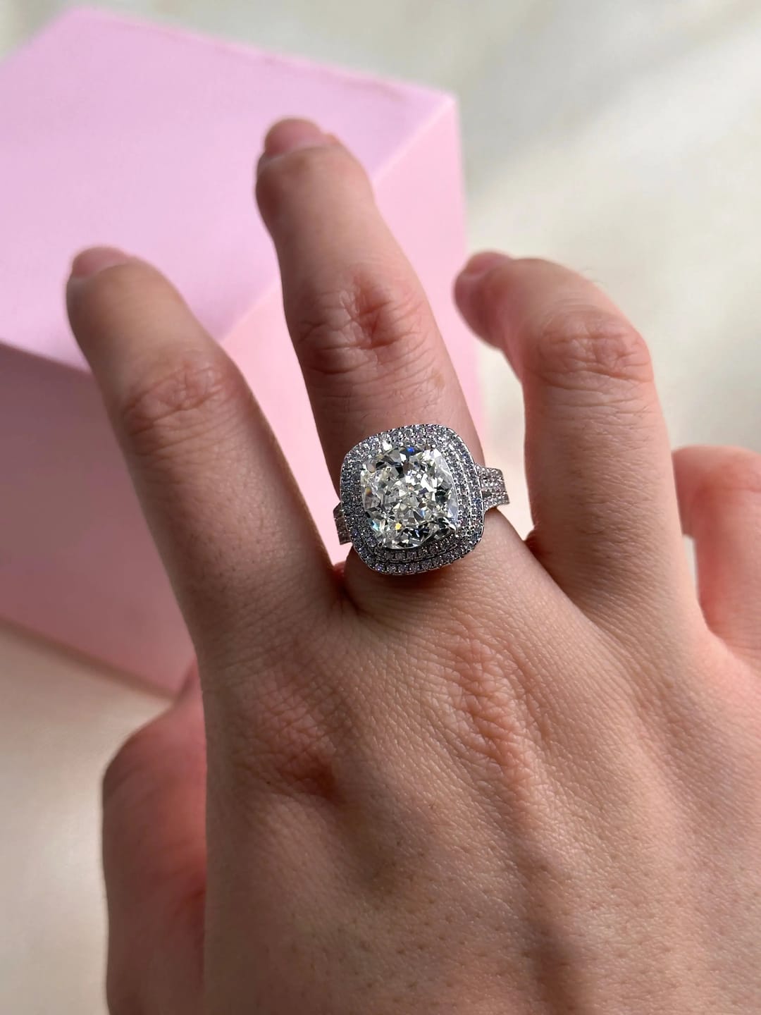 Customer photo review of Vintage Cushion Cut Sterling Silver Engagement Ring