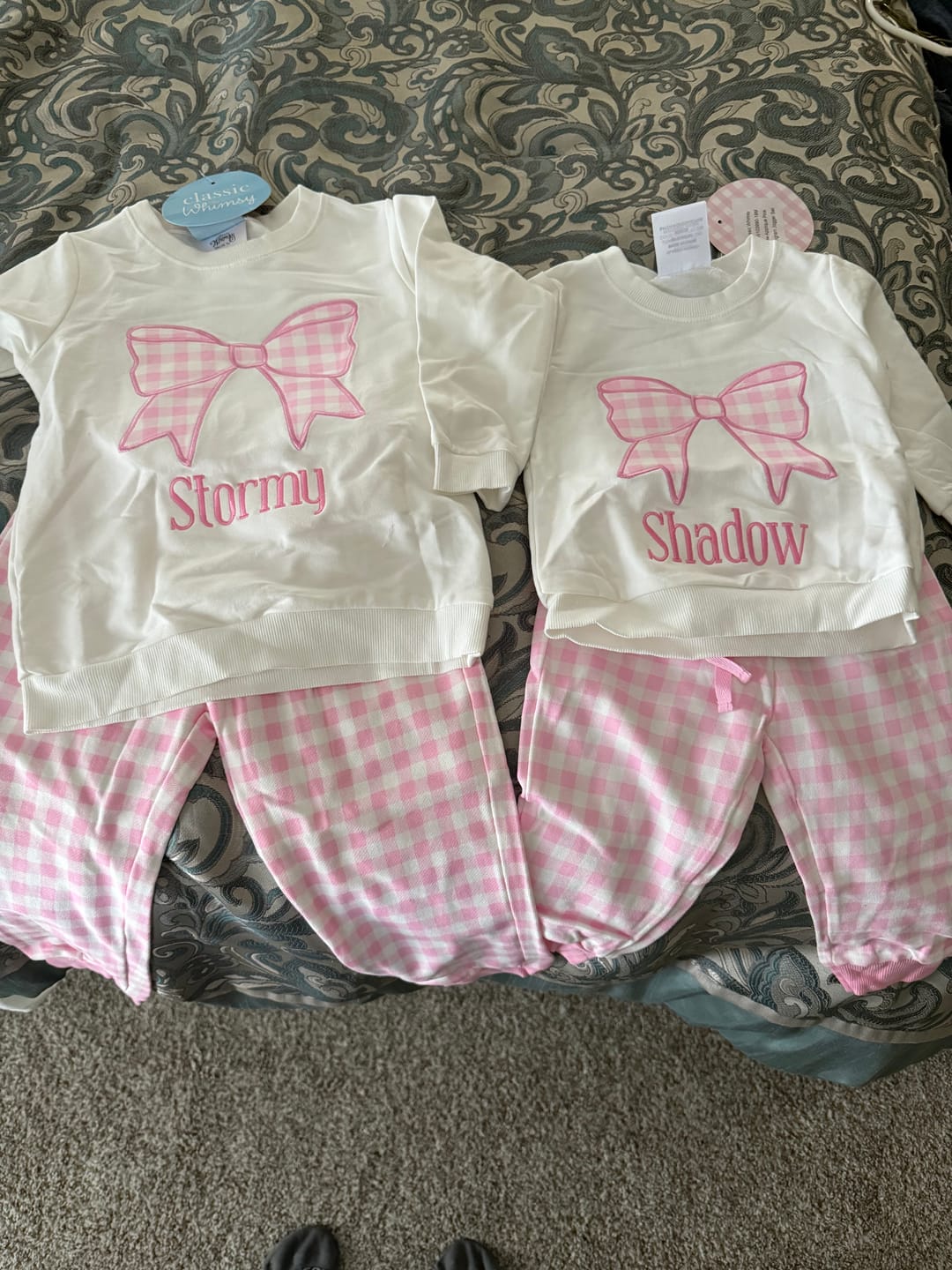 Customer photo review of Bow Applique Pink Gingham Jogger Set