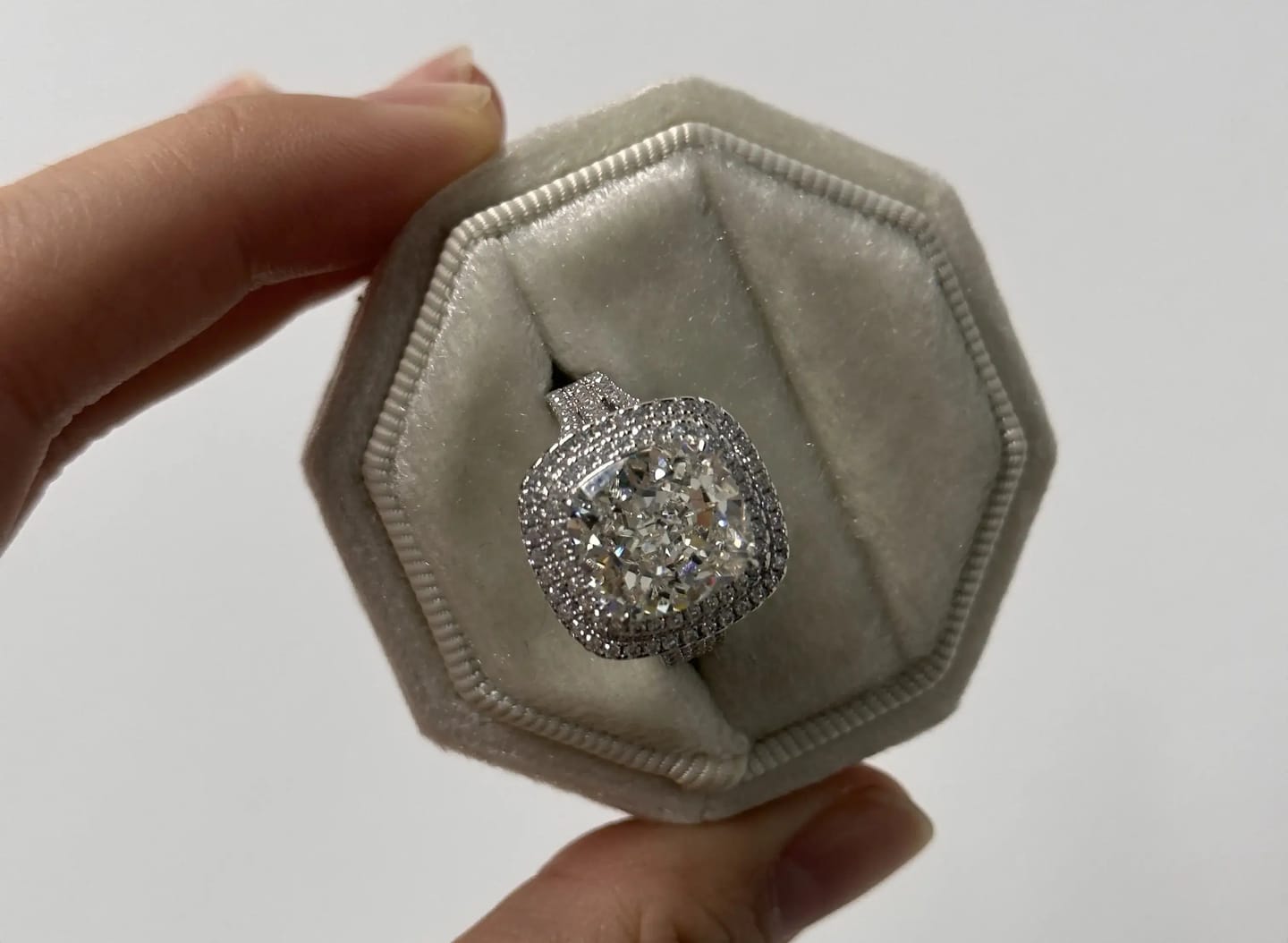Customer photo review of Vintage Cushion Cut Sterling Silver Engagement Ring