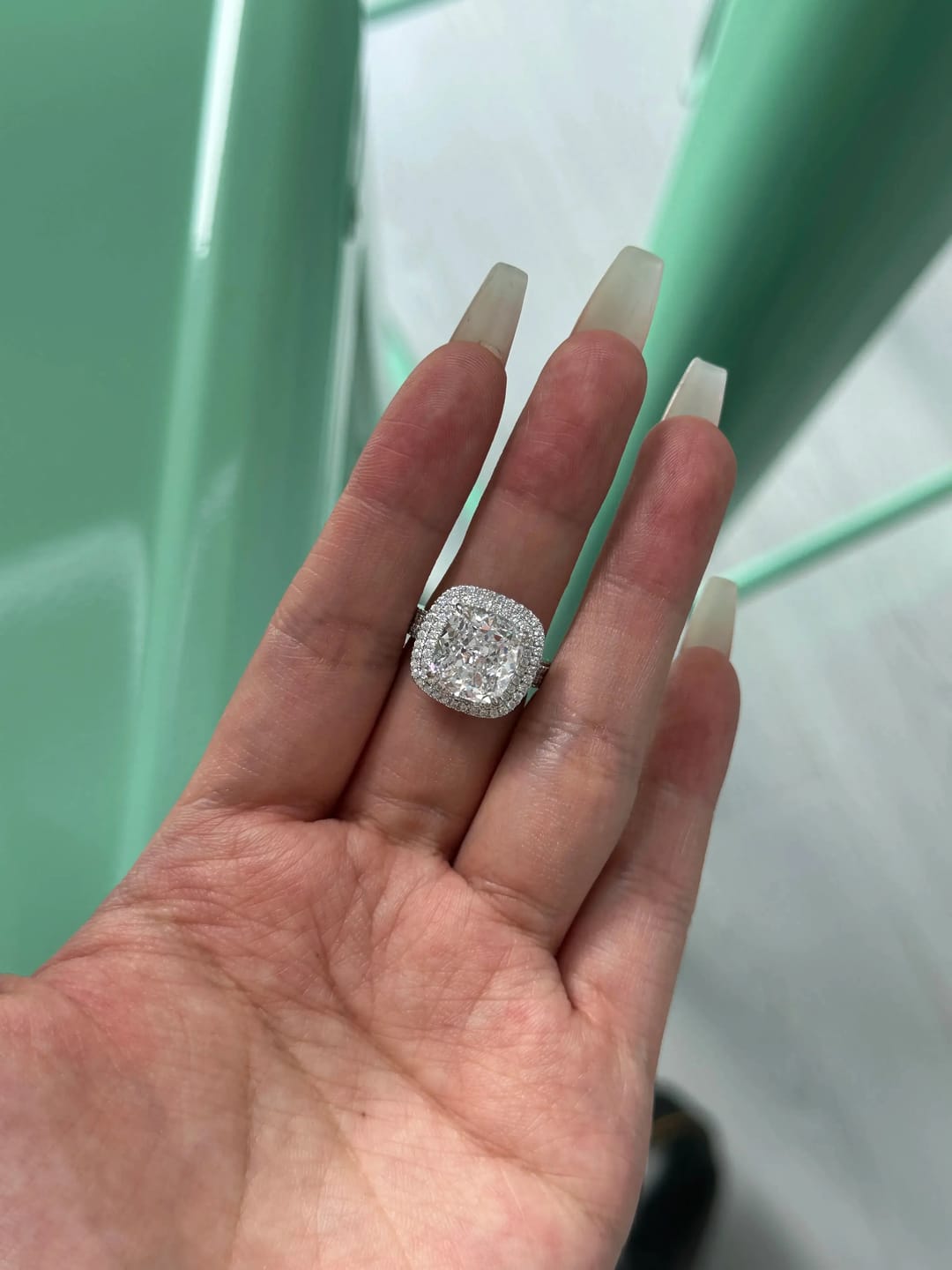 Customer photo review of Vintage Cushion Cut Sterling Silver Engagement Ring