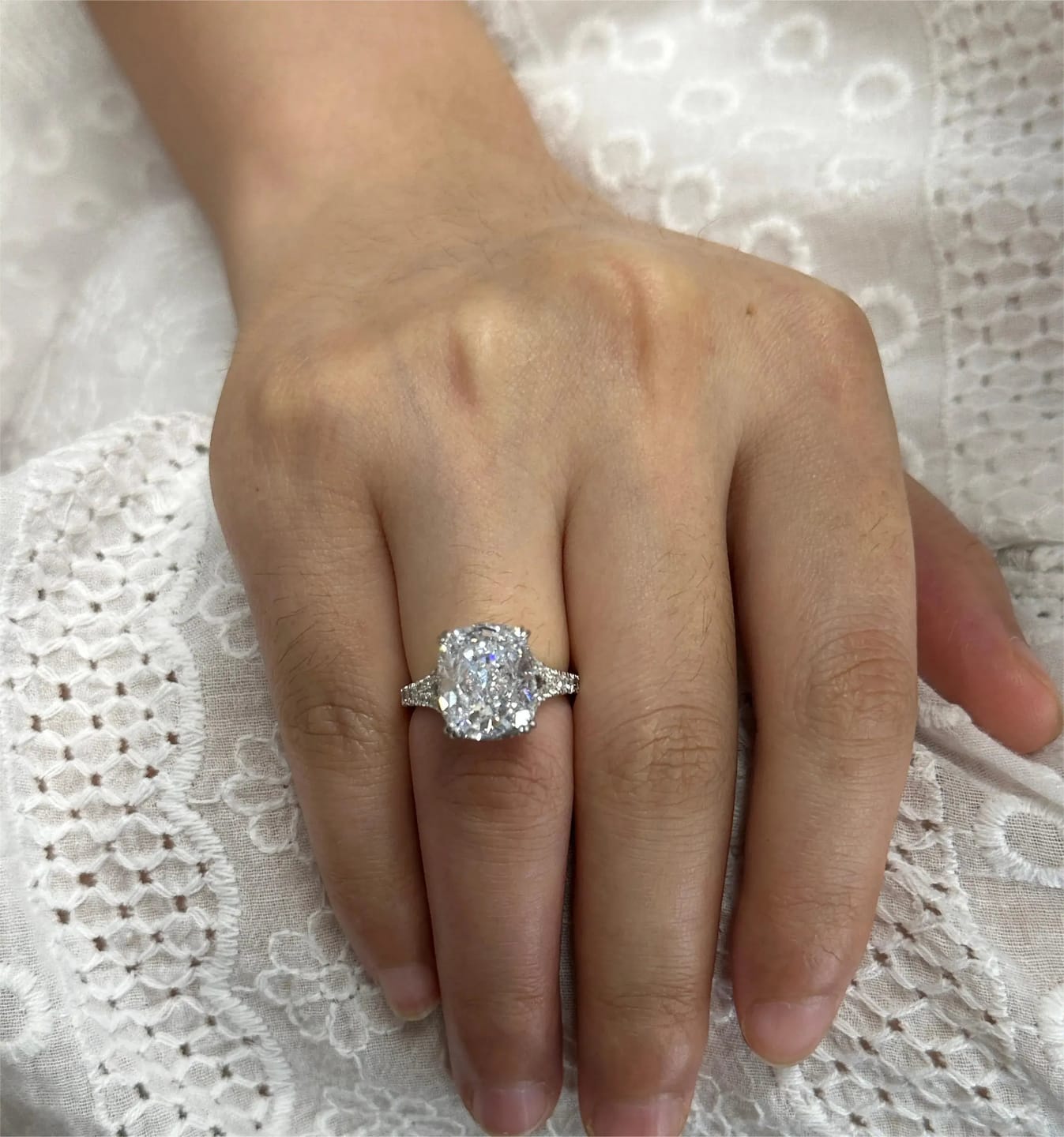 Customer photo review of Classic Sterling Silver Cushion Cut Engagement Ring