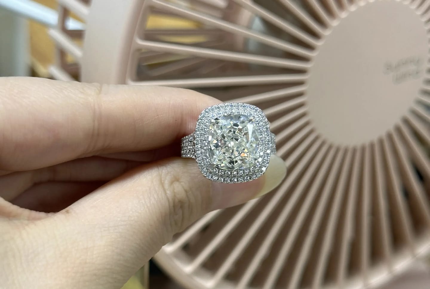 Customer photo review of Vintage Cushion Cut Sterling Silver Engagement Ring