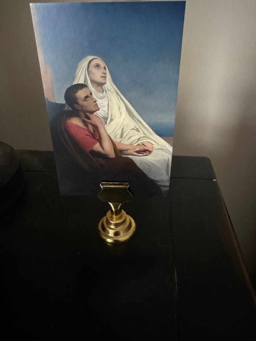 Customer photo review of New! Holy Card Stand – Stand Only – (Holy Card Not Included) – Brass-Colored Steel Stand to Display Holy Card