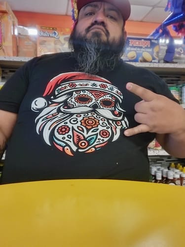 Customer photo review of Santa Mexico Calavera Christmas Unisex T-Shirt