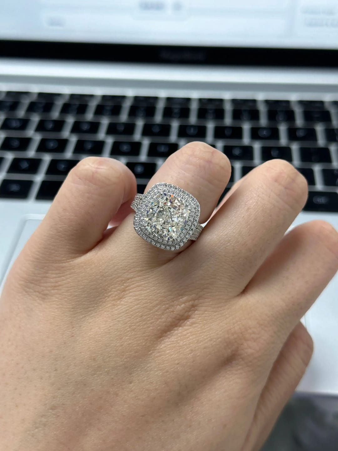 Customer photo review of Vintage Cushion Cut Sterling Silver Engagement Ring