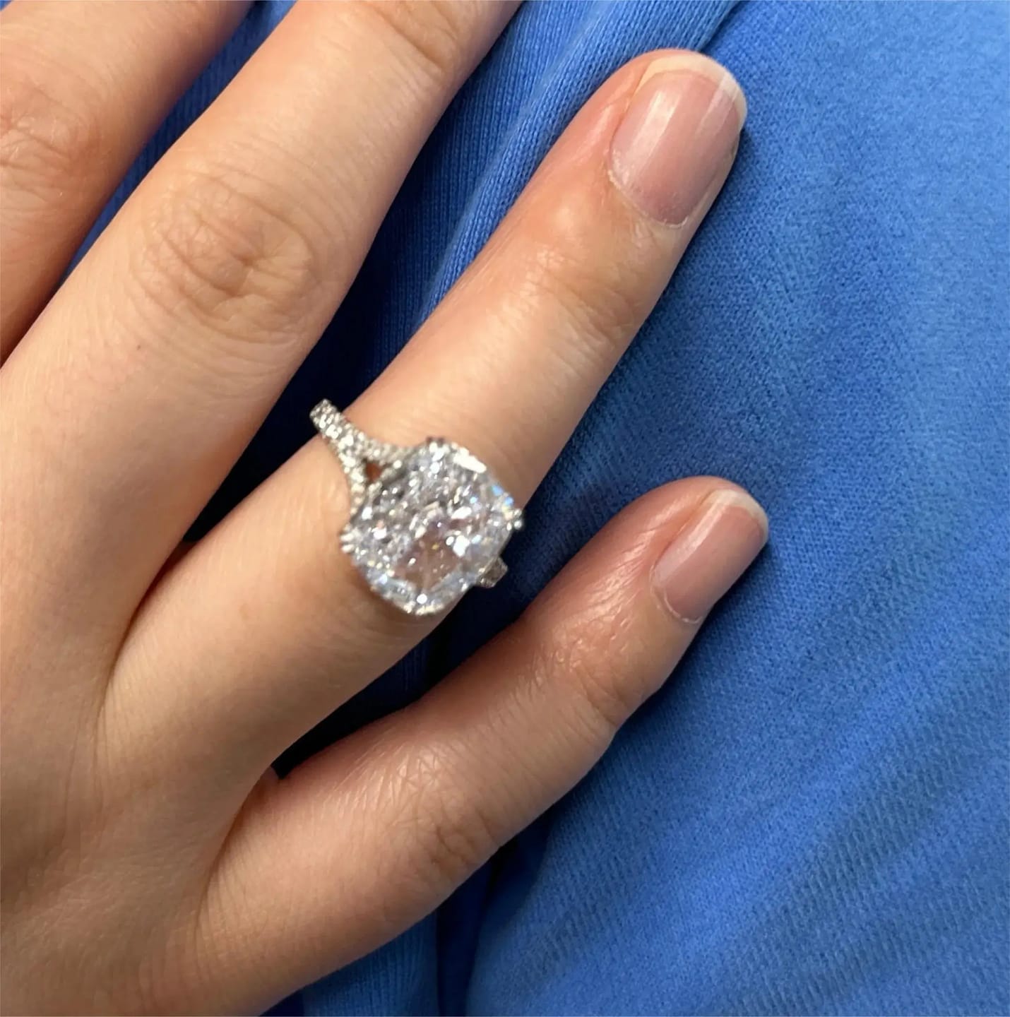 Customer photo review of Classic Sterling Silver Cushion Cut Engagement Ring