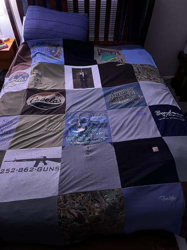T-shirt quilt with hunting, shooting themes by Jessica from NC