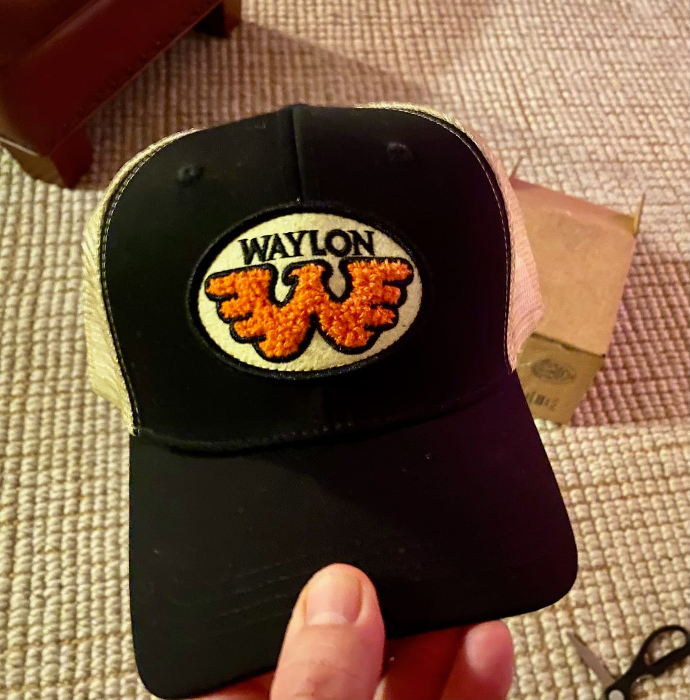 Customer photo review of Flying W Patched Waylon Jennings Trucker Hat