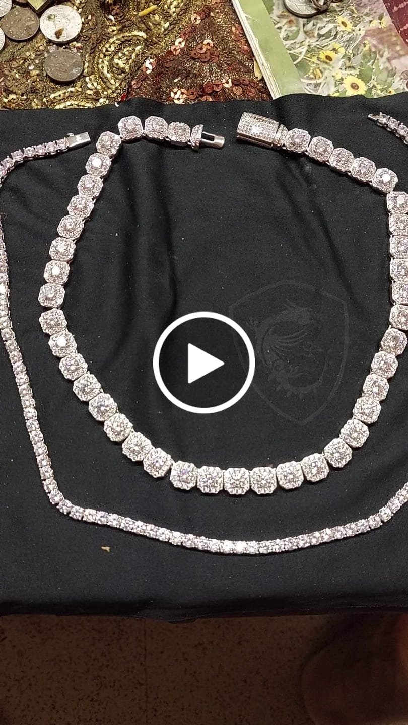 Customer video review of 10mm Clustered Tennis + 5mm Tennis Chain Bundle - White Gold