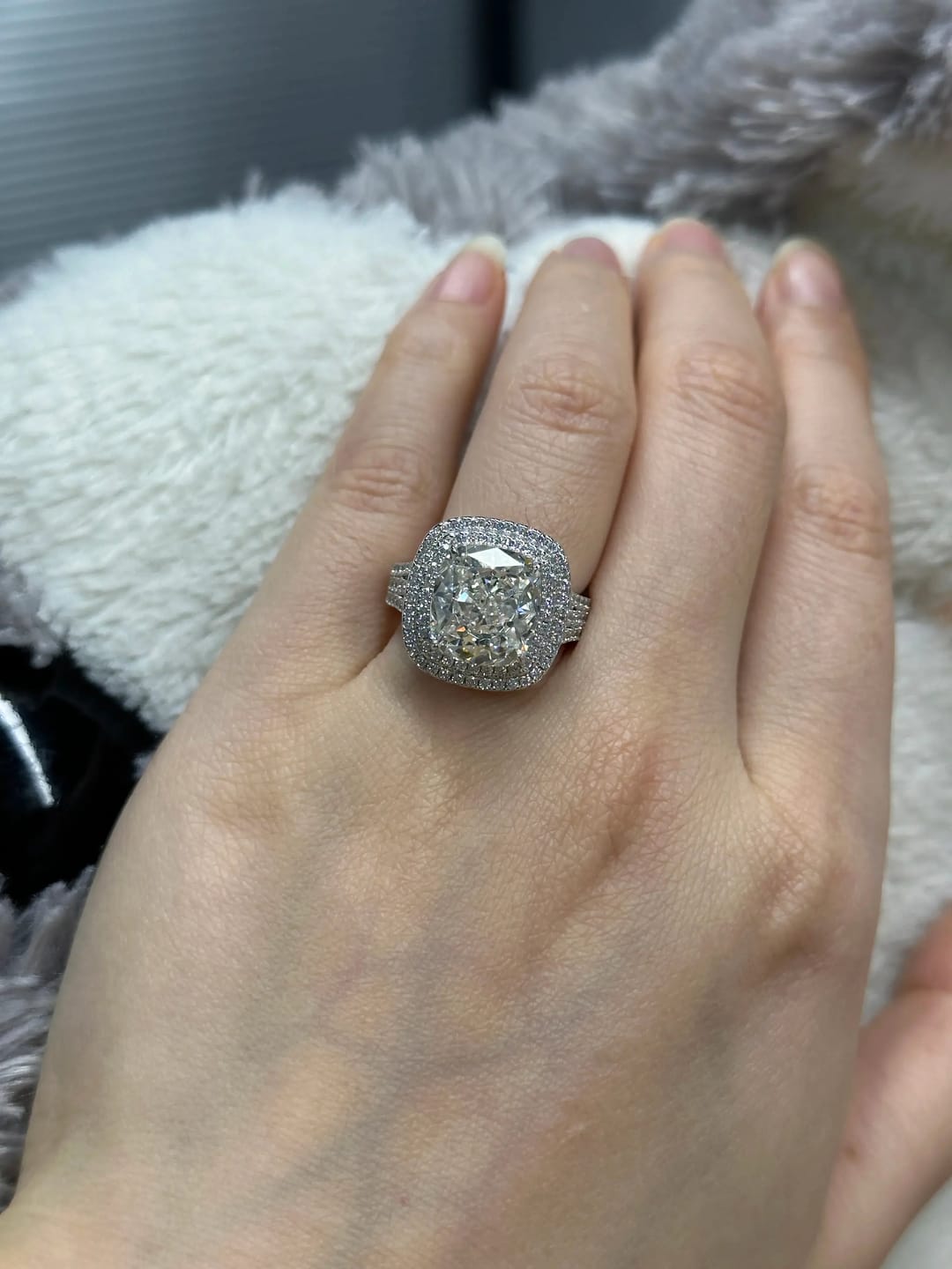 Customer photo review of Vintage Cushion Cut Sterling Silver Engagement Ring