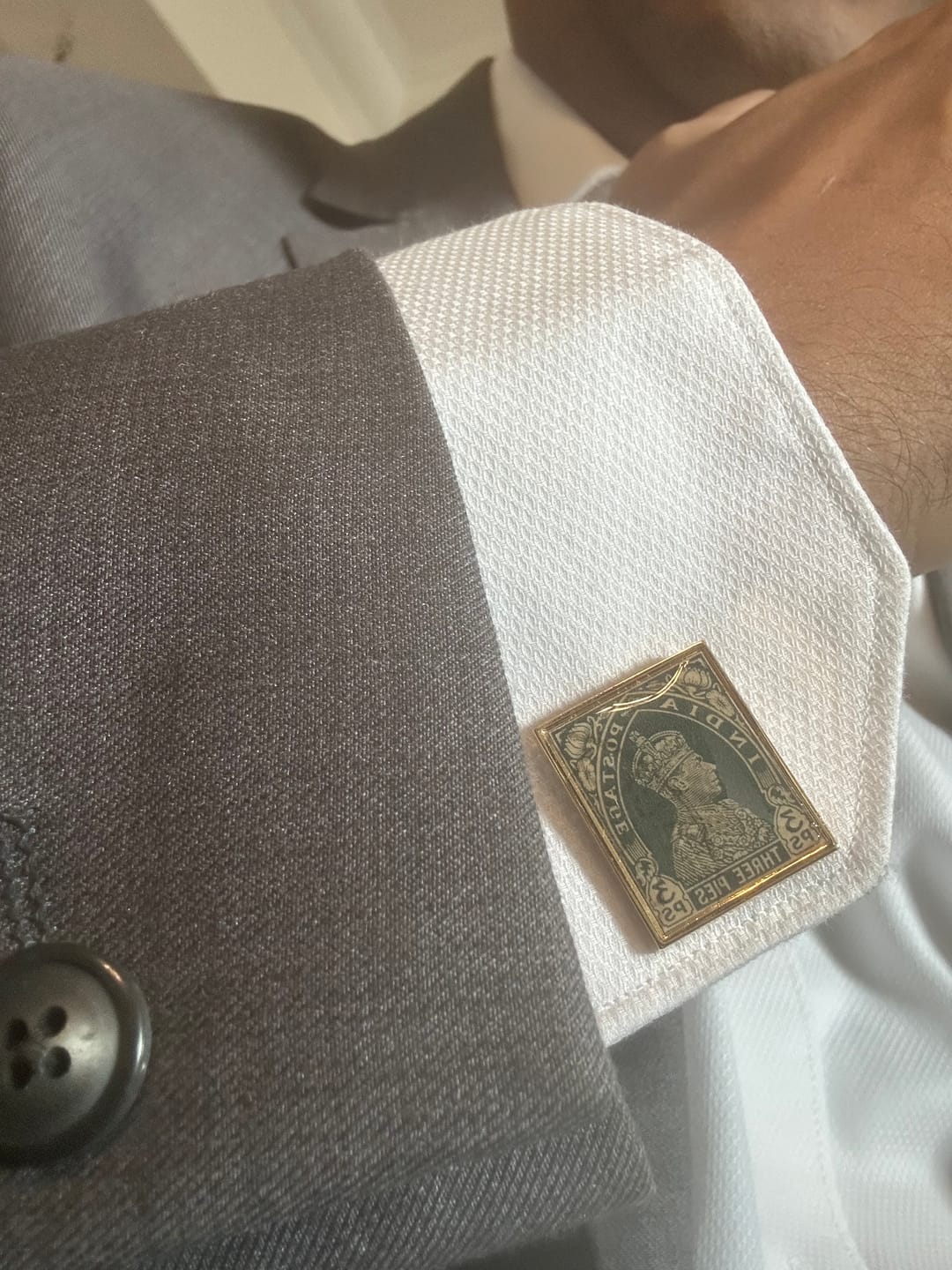Customer photo review of Cufflinks Vintage Stamps  - Square Teal