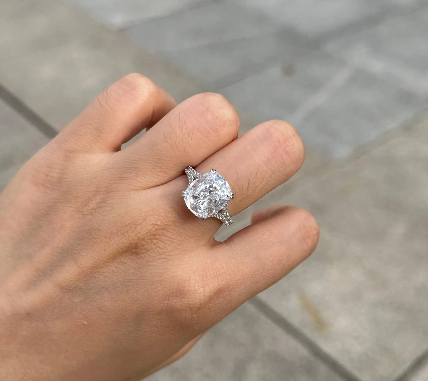 Customer photo review of Classic Sterling Silver Cushion Cut Engagement Ring