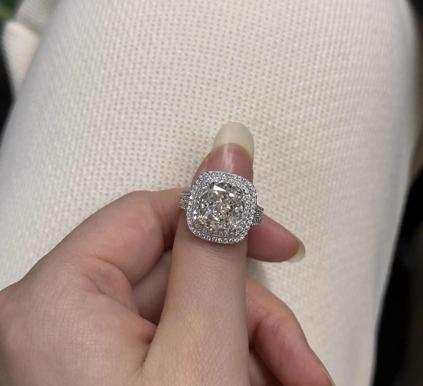 Customer photo review of Vintage Cushion Cut Sterling Silver Engagement Ring