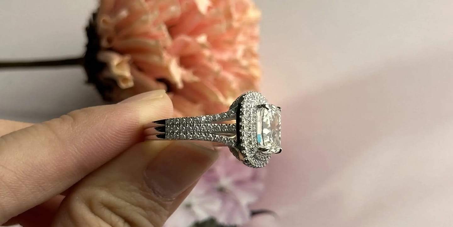 Customer photo review of Vintage Cushion Cut Sterling Silver Engagement Ring