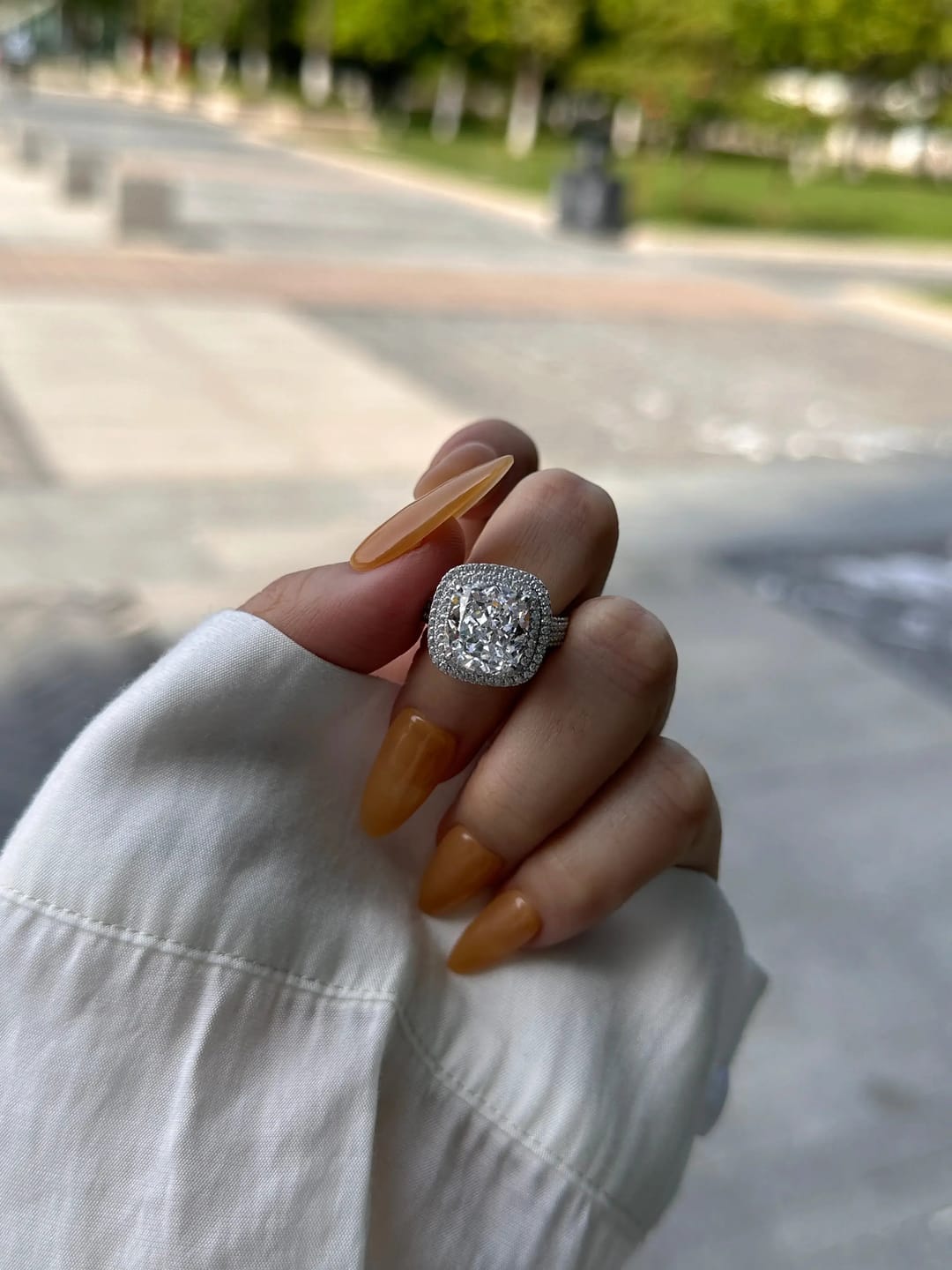 Customer photo review of Vintage Cushion Cut Sterling Silver Engagement Ring