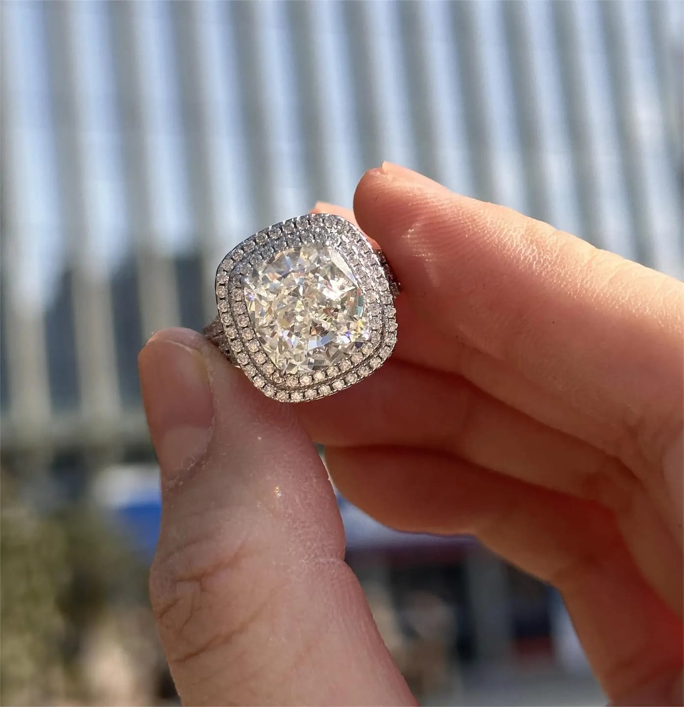 Customer photo review of Vintage Cushion Cut Sterling Silver Engagement Ring
