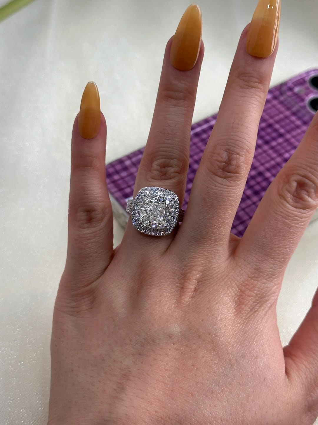 Customer photo review of Vintage Cushion Cut Sterling Silver Engagement Ring