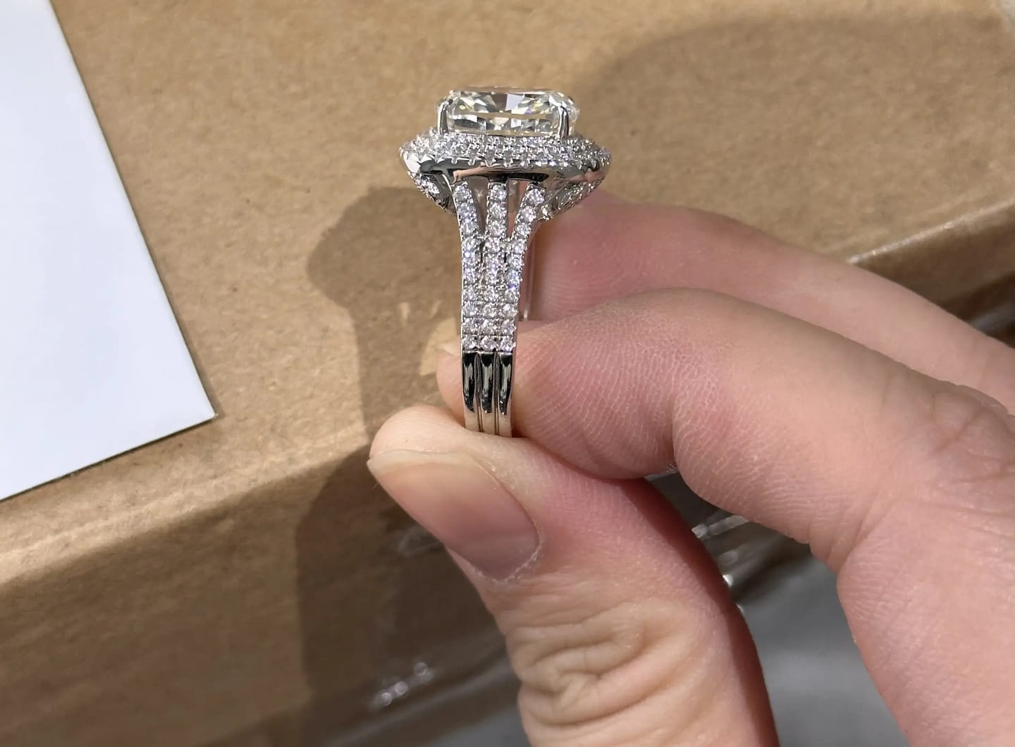 Customer photo review of Vintage Cushion Cut Sterling Silver Engagement Ring
